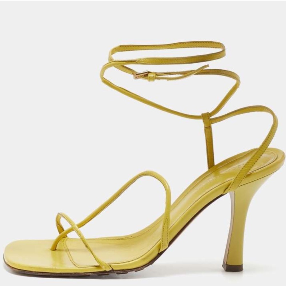 AUTHENTIC, NIB Bottega Veneta Yellow Strappy Heels